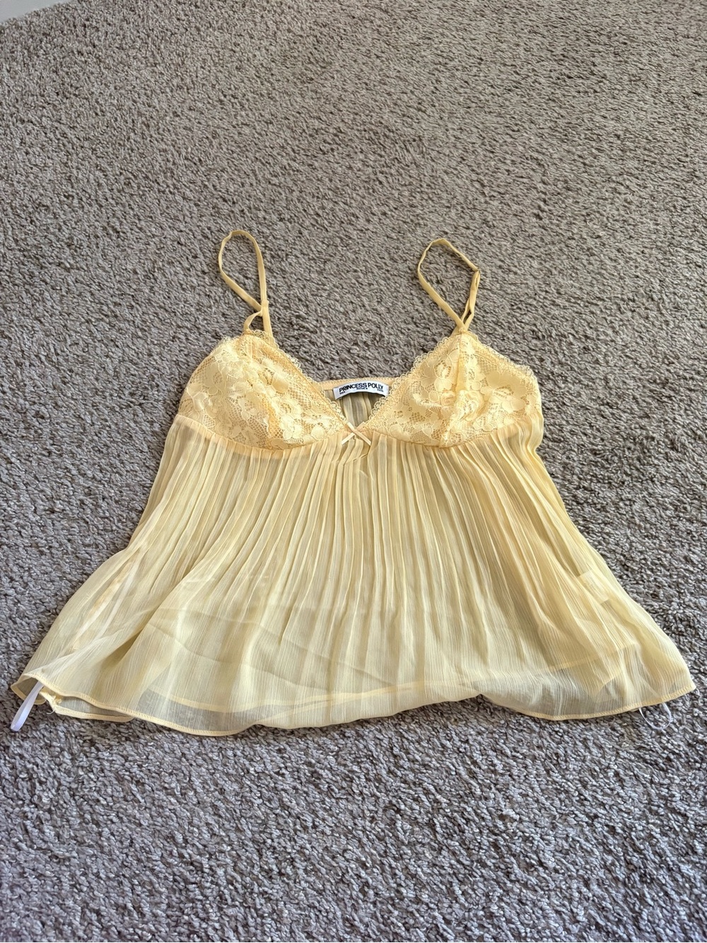 Princess Polly Yellow Lace Pleated Chiffon Cami